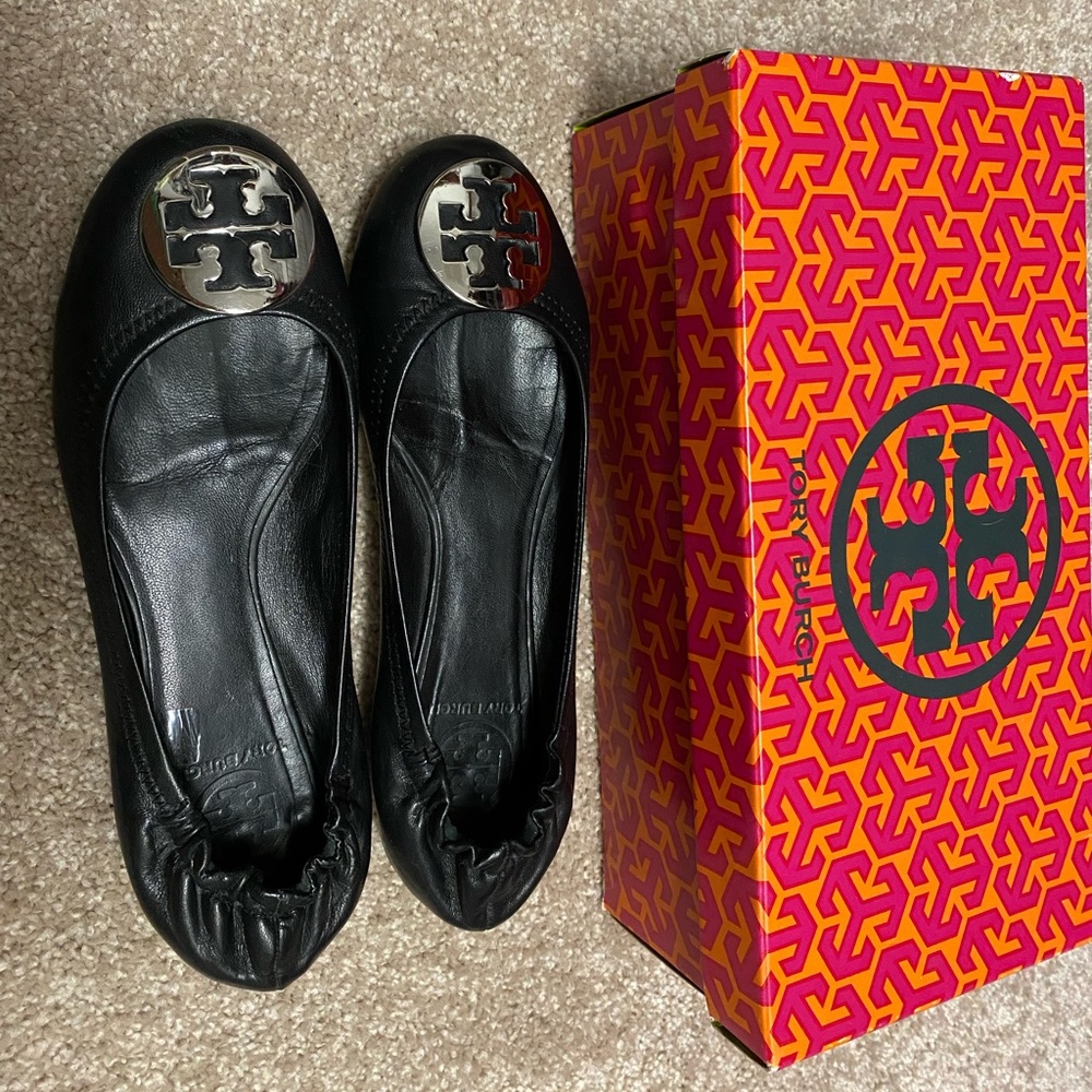Tory Burch Ballet Flats - Black leather & silver